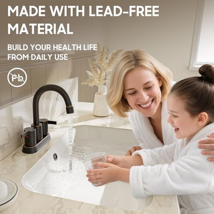 Phiestina 2 or 3 Holes Oil Rubbed Bronze 4 Inch 2 Handle Centerset Lead-Free Bathroom Sink Faucet, 360 Degree Swivel Spout with Copper Pop Up Drain and 2 Water Supply Lines, BF015-1-ORB - color: Oil Rubbed Bronze