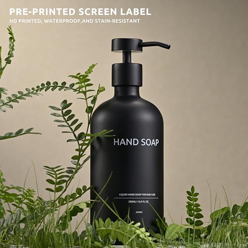 Glass Soap Dispenser Bathroom Set by Janxin, Foaming Kitchen soap Dispenser with Ceramic Tray for Dish Soap, Liquid Soap Dispenser for Hand Soap, Lotion, Body Wash (Black) - color: Black H