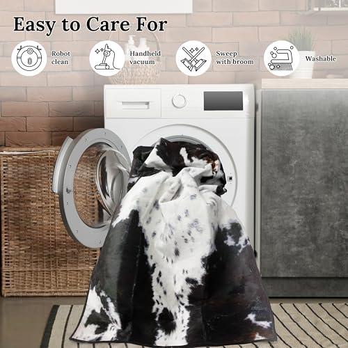 Western Area Rug 5x7 ft for Living Room Large Cow Print Non Slip Washable Rugs Ultra-Soft Low Pile Indoor Floor Mat Carpet for Bedrooms Playroom Office Kitchen - size: 5' x 7' (Rectangular)