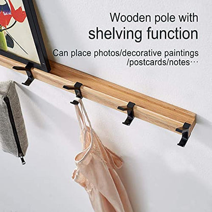 Coat Hook Rail Wall Mounted Coat Rack-5 Double Hook, 15 Inch Aluminum,Metal for Coat Hat Towel Robes, Wooden (Black 1PCS)
