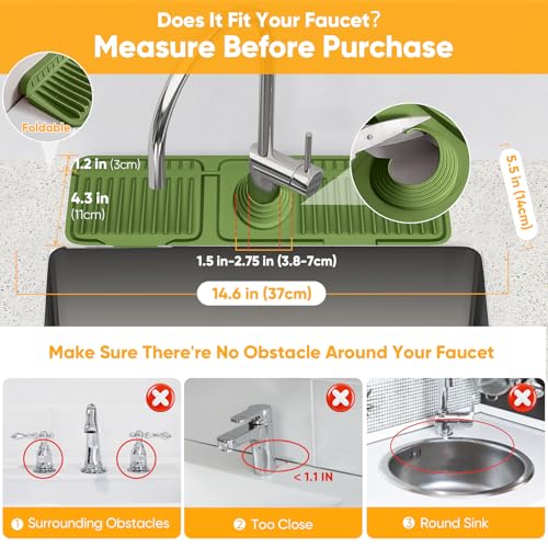 14.6 inch Faucet Mat for Kitchen Sink Splash Guard[7° Slope Fast Self-draining][Snap Lock Fit]Kitchen Sink Faucet Mat Splash Guard Kitchen Sink Area Water Splash Guard Behind Faucet Draining Mat - color: Green, size: 14.6" x 5.5"