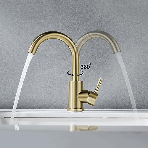 Wet Bar Sink Faucet Single Hole Brushed Gold, Modern Single Handle Bathroom Sink Faucet Commercial Stainless Steel Prep Sink Faucet - color: Brushed Gold, size: No drain