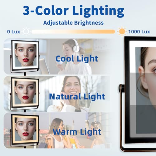 Ruacq Wall Mounted Makeup Mirror with Lights 1X/10X Oil Rubbed Bronze | 8",4000mAh Rechargeable,Magnification,3 Color,Touch Screen Dimmable,360° Rotation Extension Foldable Arm, Square, Women Gift - color: Oil Rubbed Bronze