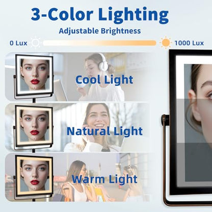 Ruacq Wall Mounted Makeup Mirror with Lights 1X/10X Oil Rubbed Bronze | 8",4000mAh Rechargeable,Magnification,3 Color,Touch Screen Dimmable,360° Rotation Extension Foldable Arm, Square, Women Gift - color: Oil Rubbed Bronze