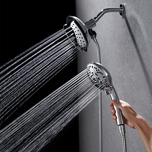 2 in 1 Shower Head with Handheld Combo High Pressure Silver 1.8 GPM | 7.2" Rain Showerhead and 10 Spray Hand Held Shower, Adjustable Shower Angle, 59-inch Rotatable Stainless Steel Hose - color: Silver, size: 1.8 GPM
