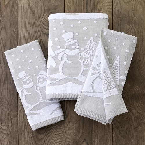 SKL Home Christmas/Winter Scenic Snowmen Bath Towel, 100% Cotton, Gray | 500 GSM. Soft & absorbent. Textured jacquard pattern. Great for holiday gifting. - color: Scenic Snowmen, style: Bath Towel