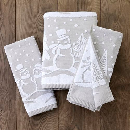 SKL Home Christmas/Winter Scenic Snowmen Bath Towel, 100% Cotton, Gray | 500 GSM. Soft & absorbent. Textured jacquard pattern. Great for holiday gifting. - color: Scenic Snowmen, style: Bath Towel