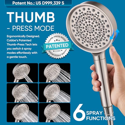 Cobbe Filtered Shower Head with Handheld, 6 Spray Modes, Water Softener Filters - Remove Chlorine, Reduce Dry Skin - Brushed Nickel