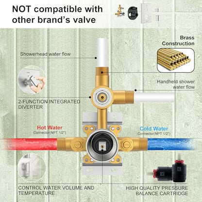 KENES Brushed Nickel Square Rain Shower System Faucet Set with Handheld | Shower Faucet with 10-Inch Rain Shower Head, Square Shower System, Valve Included, Lead-Free cUPC & NSF Certified, Stainless - color: Brushed Nickel, style: Showerhead and Handheld