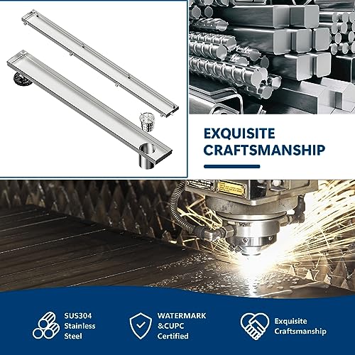 Neodrain 18In Offset Linear Shower Drain w/Tile Insert Grate Cover, Brushed | 304 Stainless Steel Rectangle Side Outlet Shower Floor Drain, Adjustable Leveling Foot, Hair Strainer/Catcher - color: Brushed-tile Insert Cover, size: 18 IN