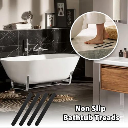 24Pcs Black Bathtub Stickers Non Slip | Anti Slip Shower Strips, Adhesive, Includes Scraper, For Bathtub, Shower Floor, Ladders - color: Black