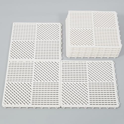 9 Pack Modular Interlocking Floor Mat Soft Non-Slip Shower Floor Tile for Pool Bathroom Shower Sauna Balcony Patio Boat, 12"×12" White - color: White, size: 9 Pack (12"L x 12"W x 0.4"Th)