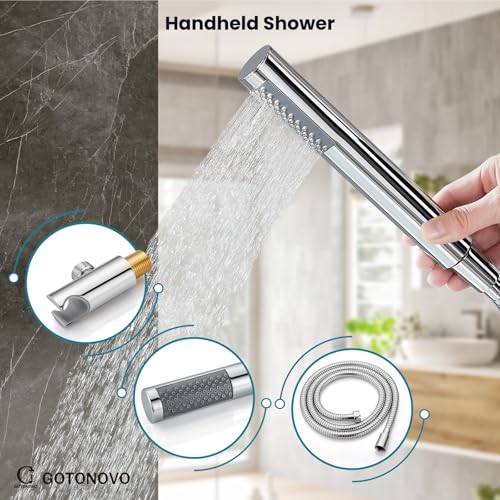 gotonovo Shower Faucet Set with Rough-in Valve Trim Kit,Polish Chrome | 10 Inch Round Rain Showerhead with Handheld Spray,Bathroom Wall Mount Shower System Complete Combo,2-in-1 Diverter,All Metal - color: Chrome