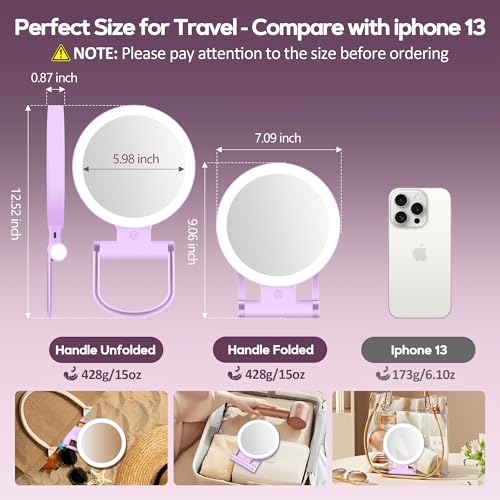 Magnifying Mirror with Light 30X, Double-Sided 1X/30X Magnifying Makeup Mirror with Tweezer, 2000mAh 3 Colour Modes with Adjustable Brightness,Foldable Travel Mirror(Purple) - color: Purple