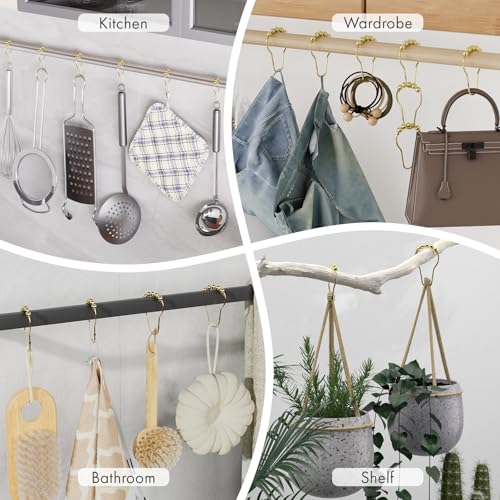 Shower Curtain Hooks, Gold Shower Curtain Rings Hooks, 24 Pcs Stainless Steel Shower Hooks for Shower Curtain Rust Proof, Shower Hooks for Curtain Bathroom - color: Polished Golden-24pack, style: Single Hooks