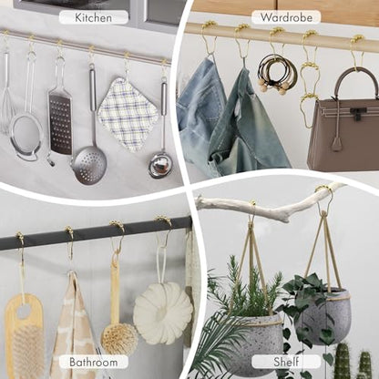 Shower Curtain Hooks, Gold Shower Curtain Rings Hooks, 24 Pcs Stainless Steel Shower Hooks for Shower Curtain Rust Proof, Shower Hooks for Curtain Bathroom - color: Polished Golden-24pack, style: Single Hooks