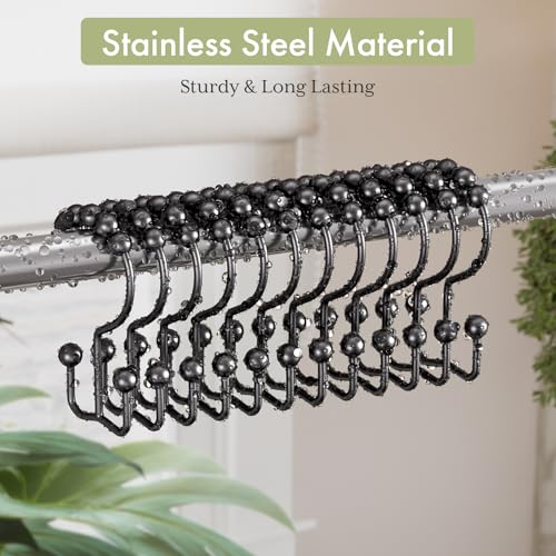 Black Shower Curtain Hooks, Shower Curtain Hooks Rust Proof 12 Pcs Stainless Steel Shower Hooks for Shower Curtain, Double Shower Curtain Hooks for Bathroom Shower Rods Curtain - color: Matte Black, style: Double Hooks