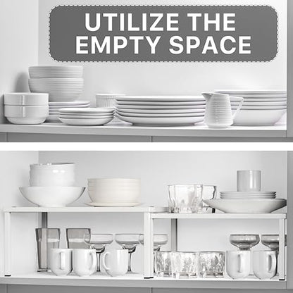 Simple Houseware Expandable Stackable Kitchen Counter Shelf Organizer, White, Metal Top, 11.25"L x 7.9"W x 5.4"H | Expandable & Stackable 9" D x 12.75" W x 5.9" H - color: White