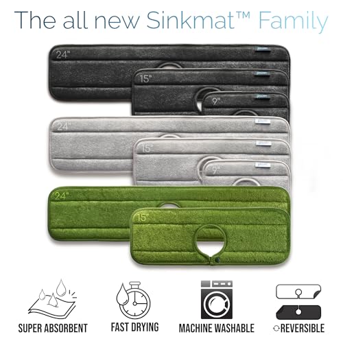 Ternal Original SINKMAT 15in Faucet Splash Guard Extra Long Microfiber Sink Drip Catcher Mat Non Slip Countertop Protector Drying Pad Kitchen Bathroom RV Machine Washable [Moss Green] - size: 15" x 5.4"