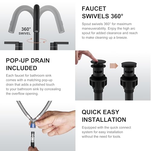 Matte Black Pull Down Widespread Bathroom Faucet 2 Handle 3 Hole | Pull Out Bathroom Faucet with Pop Up Drain & Supply Lines, Lead-Free cUPC & NSF Certified, 8 Inch Faucet for Vanity RV Sink - color: Matte Black