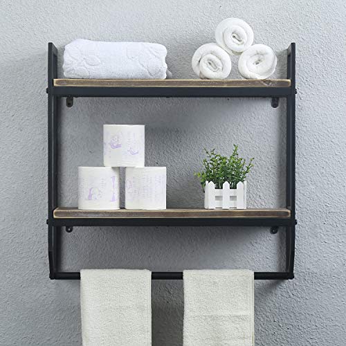Towel Rack with Towel Bar,2-Tier 24" Bathroom Shelves Wall Mounted,Rustic Wall Shelf Over Toilet,Utility Storage Shelf Rack,Floating Shelves Towel Holder,Black - color: C