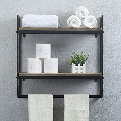 Towel Rack with Towel Bar,2-Tier 24" Bathroom Shelves Wall Mounted,Rustic Wall Shelf Over Toilet,Utility Storage Shelf Rack,Floating Shelves Towel Holder,Black - color: C