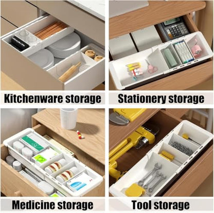 2 PCS Sliding Drawer Tray with Adjustable Dividers | Expandable Kitchen Storage Organizer, Sliding Drawer Bin, Expandable Drawer Organizer Trays For Utensils, Flatware, Junks