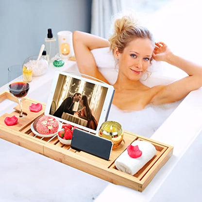 Heavy Duty Bathtub Tray Expandable, Home Luxury Bath Adjustable Bamboo Bathtub Caddy Tray for Tub, Handmade Bath Accessories