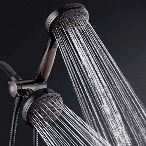 High Pressure 48-mode Luxury 3-way Combo – Dual Rain & Handheld Shower Head – 6 Foot Stainless Steel Hose – Anti Slip Grip – All Oil Rubbed Bronze Finish – Top US Brand – Extra Wall Bracket - color: Oil Rubbed Bronze