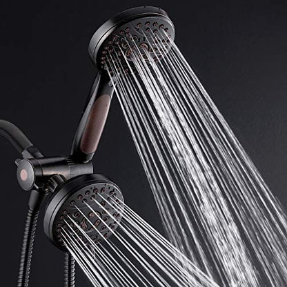 High Pressure 48-mode Luxury 3-way Combo – Dual Rain & Handheld Shower Head – 6 Foot Stainless Steel Hose – Anti Slip Grip – All Oil Rubbed Bronze Finish – Top US Brand – Extra Wall Bracket - color: Oil Rubbed Bronze