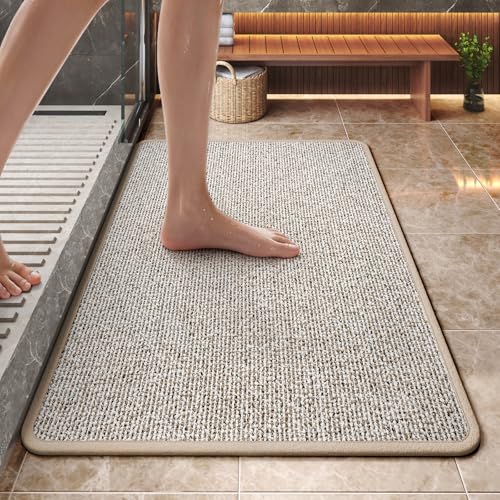 Bathroom Rugs Non Slip Washable, Ultra Thin Bath Mat 24"x35" Brown | Bath Mats for Bathroom Absorbent Quick Dry, Rubber Backing Bath Rugs, Low Pile Shower Mat Outside Shower, Sink, Easy Clean - color: Light Brown, size: 24"x35"