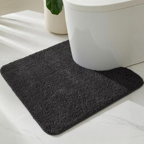 TYUU Toilet Rug, Ultra Soft Toilet Rugs U Shaped Machine Washable Non Slip Absorbent Quick Dry Toilet Mat with Rubber Backing, Black 20" x 24" U Shape - color: Black, size: 20" x 24" U Shape