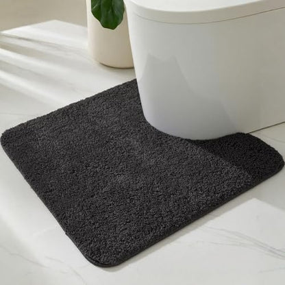 TYUU Toilet Rug, Ultra Soft Toilet Rugs U Shaped Machine Washable Non Slip Absorbent Quick Dry Toilet Mat with Rubber Backing, Black 20" x 24" U Shape - color: Black, size: 20" x 24" U Shape