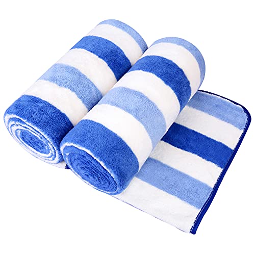 JML Bath Towels Set, 2 Pack, 30" x 60", Cabana Stripe Blue | Hanging Loop, Lint Free, Oversized, Soft, Super Absorbent,Fast Drying, Perfect for Shower, Sauna, Gym, Sports, Fitness, Yoga - color: Cabana Stripe Blue, size: 2 Pack (30 in x 60 in)