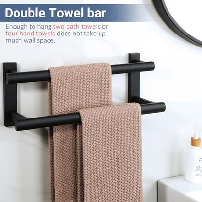 SAYAYO Towel Rack for Bathroom, 16 Inch Matte Black Double Towel Bar Towel Holder Wall Mount, SUS304 Stainless Steel - color: Matte Black, size: 16 Inch