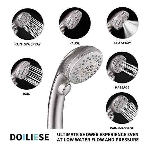 Shower Head, High Pressure 6 Setting Shower Head Hand-Held with ON/OFF Switch and Spa Spray Mode - Shower Heads with Handheld Spray High Pressure - Brushed Nickel - color: Brushed Nickel, style: Modern