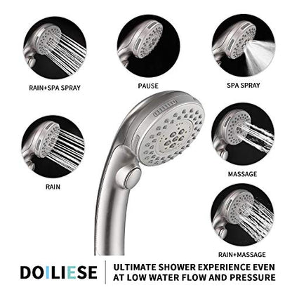 Shower Head, High Pressure 6 Setting Shower Head Hand-Held with ON/OFF Switch and Spa Spray Mode - Shower Heads with Handheld Spray High Pressure - Brushed Nickel - color: Brushed Nickel, style: Modern