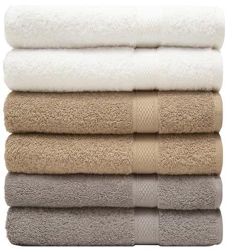 Pleasant Home Bath Towels Set of 6 (24” x 50”) 100% Cotton, Neutral Mix | 515 GSM | Lightweight, Soft & Highly Absorbent Luxury Towels for Bathroom | for Gym, Pool & Spa - color: Neutral