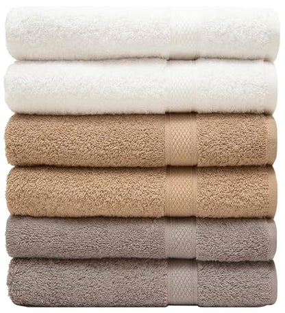 Pleasant Home Bath Towels Set of 6 (24” x 50”) 100% Cotton, Neutral Mix | 515 GSM | Lightweight, Soft & Highly Absorbent Luxury Towels for Bathroom | for Gym, Pool & Spa - color: Neutral