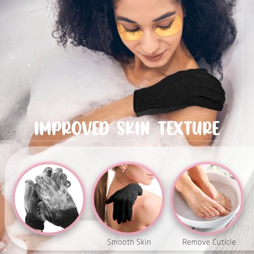 Didaey 104 Pcs Exfoliating Glove Bulk Shower Gloves with Hanging Loop Exfoliating Body Scrubber Dead Skin Remover for Body Bath Beauty Spa Massage Scrubs Men Women Bathing(Black) - color: Black