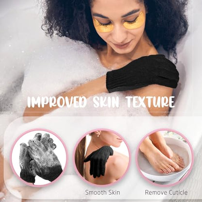 Didaey 104 Pcs Exfoliating Glove Bulk Shower Gloves with Hanging Loop Exfoliating Body Scrubber Dead Skin Remover for Body Bath Beauty Spa Massage Scrubs Men Women Bathing(Black) - color: Black
