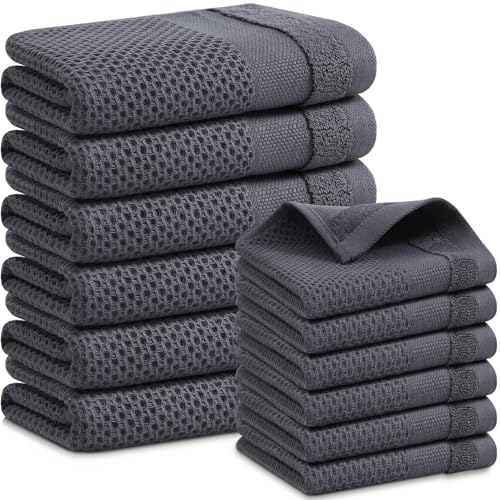 Homaxy Kitchen Towels and Dishcloths Set, Set of 12, Dark Grey | 100% Cotton Waffle Weave Kitchen Towels, Super Soft and Absorbent Dish Cloths, 12 x 12 and 13 x 28 Inches - color: Dark Grey, size: 12-Piece Set