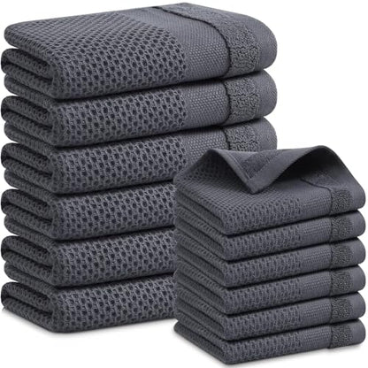 Homaxy Kitchen Towels and Dishcloths Set, Set of 12, Dark Grey | 100% Cotton Waffle Weave Kitchen Towels, Super Soft and Absorbent Dish Cloths, 12 x 12 and 13 x 28 Inches - color: Dark Grey, size: 12-Piece Set