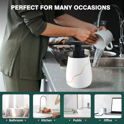 BosilunLife Rechargeable Auto Touchless Liquid Soap Dispenser 17oz Ceramic | With Elegant Golden Curved Line.With Waterproof Pump,Touch-Free Sensing.17oz Dish Soap For Kitchen And Bathroom，White - color: White, style: Liquid Pump