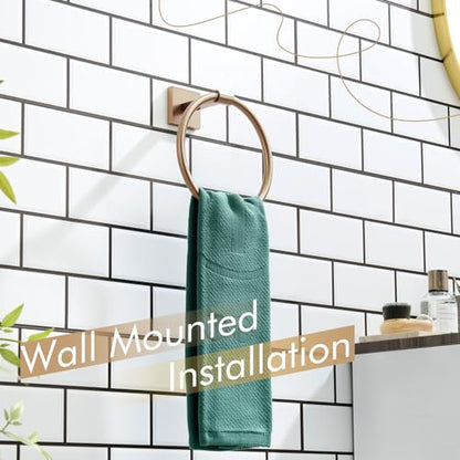 KOKOSIRI Hand Towel Holder Wall Mounted Towel Ring Bathroom Accessories Shower Towel Hanger Rack Stainless Steel Champagne Bronze, B3010CPG - color: Champagne Bronze