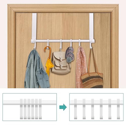 MGahyi White Over The Door Hooks, Over The Door Towel Rack | 6 Sliding Adjustable Hooks, Aluminum Sturdy Rustproof, No-Drilling Anti-Scratch, for Bathroom Bedroom Closet - color: White