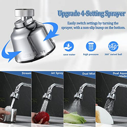 Sink Faucet Sprayer Attachment, Upgrade 4 Mode Adjustable Kitchen Faucet Head, Movable Kitchen Tap Head 360° Rotatable with Extension Hose, Anti-Splash Sink Sprayer Facuet Nozzle Head Water Saving - style: 4 Modes Sprayer