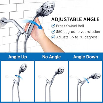G-Promise Shower Head with Metal Shower Holder and Long Hose | High Pressure, Solid Brass Holder, 6 Spray Settings, 70" to 75" Stainless Steel Hose, Adjustable Angle, Easy DIY - color: Chrome