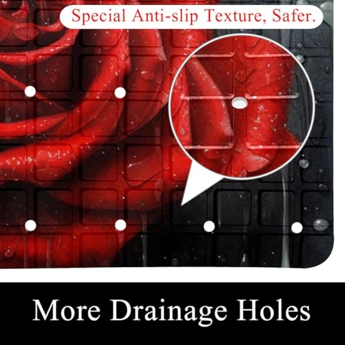 Non Slip Bathtub and Shower Mat 26.8x15.1 inch, Bath Mat with Quick Dry Drain Holes and Suction Cups, Soft Comfortable Safe Bathroom Mat for Bath Tub, Rose Butterflies - color: Multi 9