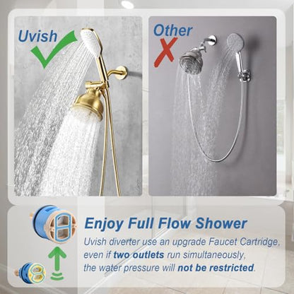 3 Way Shower Diverter Valve with Hand Shower Holder, G1/2 Shower Head Splitter, Shower Arm Diverter (Gold) - color: Gold